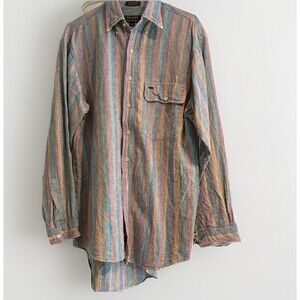 VTG 90s Alexander Julian COLOURS Shirt Men M Striped Chambray Colors Long Sleeve
